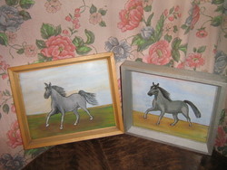 Equestrian amateur painting in a wooden frame