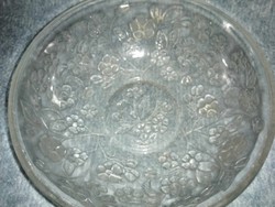 Virágmintás üveg kínáló tál, asztalközép (A4)