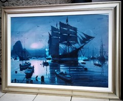 Bánfalvy ákos: quieting sails - oil painting, in a nice frame