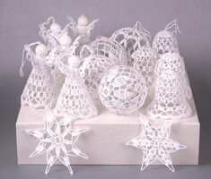 Crocheted Christmas ornament collection 15 pcs in a crochet gift box (angel, bell, sphere, snowflake)