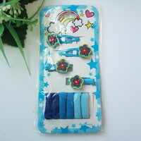 10-piece blue hair accessory package/set for little girls: snap hair clip, hair clip, hair elastic