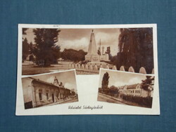 Postcard, mud puddle, mosaic details, heroic monument, school, council house