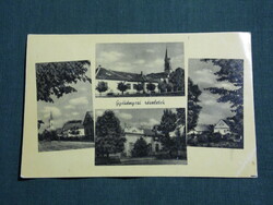 Postcard, mat mosaic details, church, council house