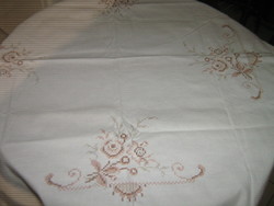 Wonderful embroidered tiny cross stitch vintage floral needlework tablecloth
