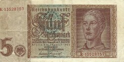 5 Reichsmark swastika 1942 Germany 1. Defective. He slashed hard.