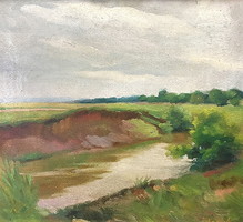 István Hagyik (1891 - 1958): landscape with stream, painting size: 50 x 50 cm + frame