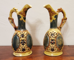 Pair of Zsolnay decorative jugs Sikorsky Tádé Wanda series around 1880