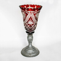 Purple stained glass goblet with metal base