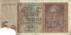 5 Reichsmark swastika 1942 Germany 2. Corner missing