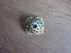 Old gilded turquoise stone brooch