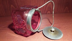 Old glass sugar container, thick, metal lid