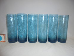 Karcagi fátyolüveg kék színű hat darabos csőpohár készlet