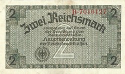 2 Reichsmark swastikas 1939-45 Germany.