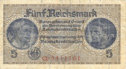5 Reichsmark swastika 1939-45 Germany 7-digit serial number 1.