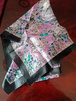 Colorful Chinese 100% silk scarf with label - black - purple - green ...