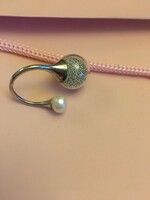Open, real pearl, women's ring