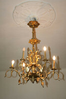 Hatkarú aranyozott fa csillár 115x85cm -- hatágú hatkaros faragott fa mennyezeti lámpa