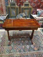 Biedermeier card table from the 1800s with a bone-colored post. It can even be used as a plain table