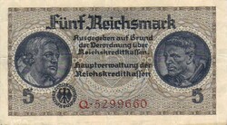 5 reichsmark horogkeresztes 1939-45 Németország 7 jegyű sorszám 2.