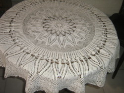 Wonderful antique handmade crochet filigree round tablecloth