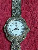 Beautiful old women's 925 sterling silver diamond bracelet watch with marcasite stones