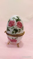 Porcelán rózsás díszítésű tojás formájú bonbonier