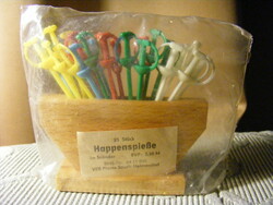 Retro unopened ndk plastic sandwich or cocktail skewer in a wooden holder 25 pcs