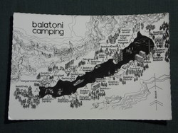 Postcard, camping campsites on the shores of Balaton, with graphic map