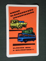 Kártyanaptár,SZOT munkavédelmi osztály,grafikai rajzos, balesetmegelőzés, autóbusz,autó, 1975,   (5)