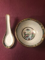 Chinese porcelain rice bowl and spoon