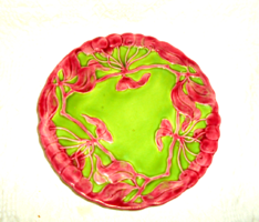 Art Nouveau majolica plate with cherry pattern from Körmöcbánya