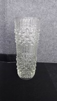 Vintage Czech glass vase, thick-walled, with a convex drop-like pattern on the outside.