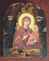 Icon, religious mural copy on wood, with certification on the back