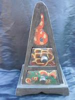 Indonesian, hand-painted, small, triangular-shaped small chest with drawers, jewelry holder. Unique piece