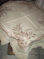 Beautiful antique handmade embroidered crocheted woven tablecloth