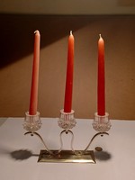 Three-pronged silver-plated candle holder with glass head