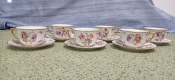 Old, shielded, Zsolnay, tea cups. Flowers photographed. (6 pieces)