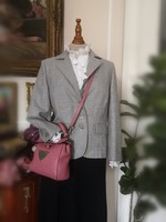 Handmade size 42 blazer in gray checkered wool fabric