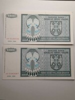 Serbian Republic of Krajina (rsk) 10000 dinars 1992 xf