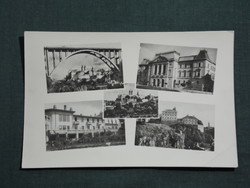 Postcard, Veszprém, mosaic details, council house, St. István valley bridge, view castle