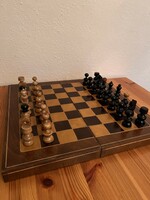 Old wooden chess and checkers set