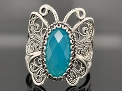 Butterfly blue chalcedony gemstone sterling silver ring, 925 - new 57 mère