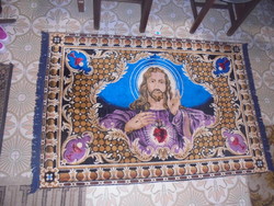 Old plush, silk carpet wall covering, tapestry - 182 x 117 cm - Jesus - church
