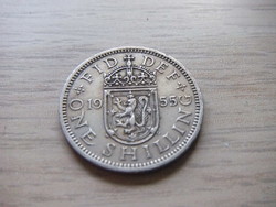 1 Shilling  1955   Anglia  ( Skócia címer  Balra néző Ágaskodó Oroszlán a Koronázási Pajzson   )