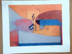 Aknay János sokszorosított grafika 30x38cm  1/18  számozott   szignózott merított papí