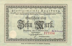 10 Mark 15.10.1918. Unc Germany Augsburg