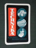 Kártyanaptár, Technika hetilap, újság, magazin, grafikai, rajzos,traktor,erőmű , 1974,   (5)
