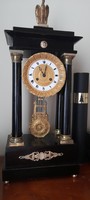 Ebony black Empire table clock with alabaster and copper decoration