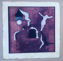 Aknay János sokszorosított grafika 31x31 cm művészpéldány számozott