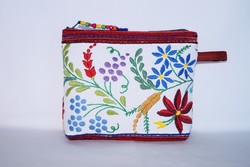 Colorful, hand-embroidered pencil case, floral cotton cosmetic bag, folk flower pattern pencil case
